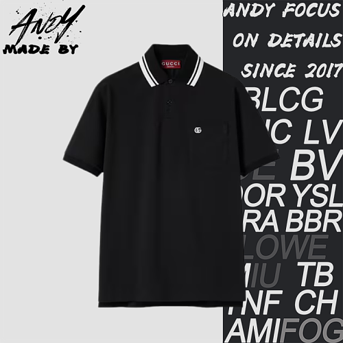 Black Polo Shirt With Small Double G Pockets
