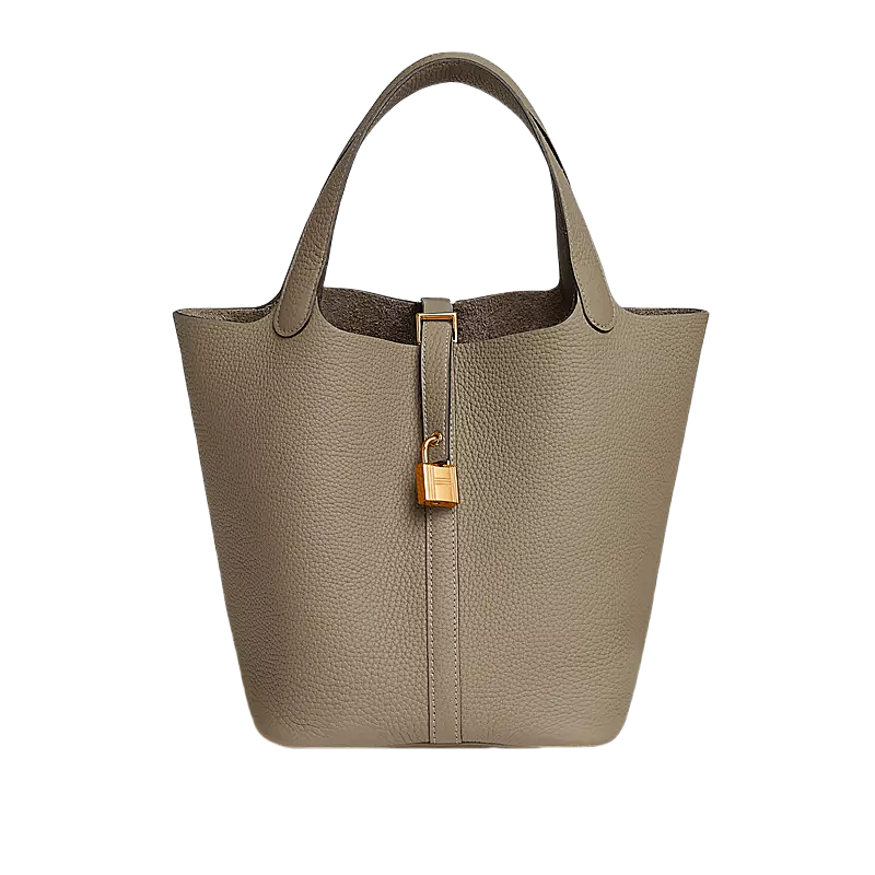 H Ermes Gold Buckle Bucket Bag Elephant Gray