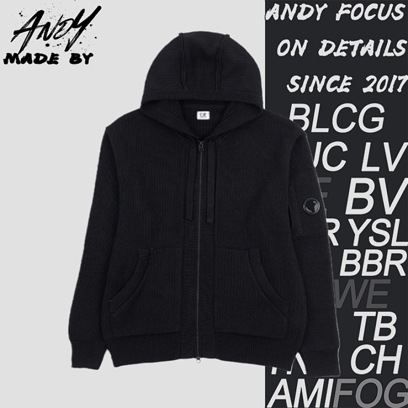 C.P Arm Logo Knit Hooded Jacket