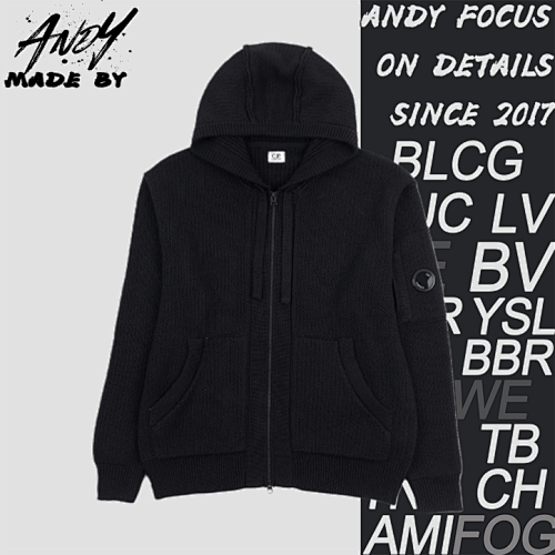 C.P Arm Logo Knit Hooded Jacket