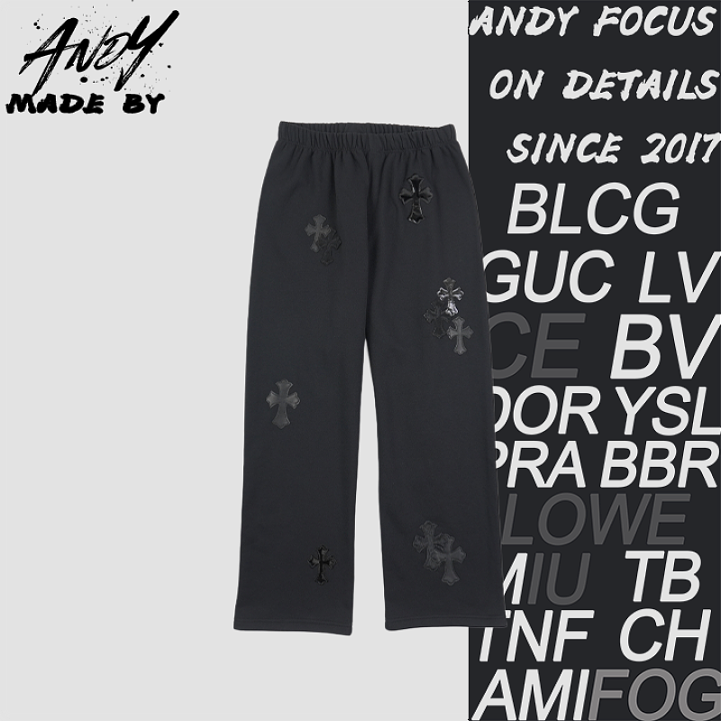 Multiple Black Cross Leather Patch Pants