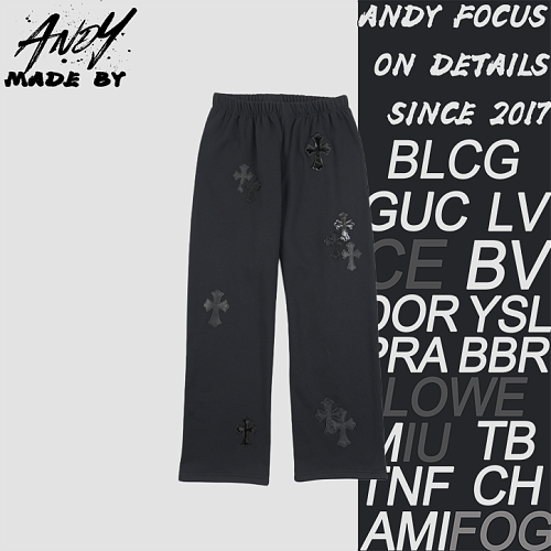 Multiple Black Cross Leather Patch Pants