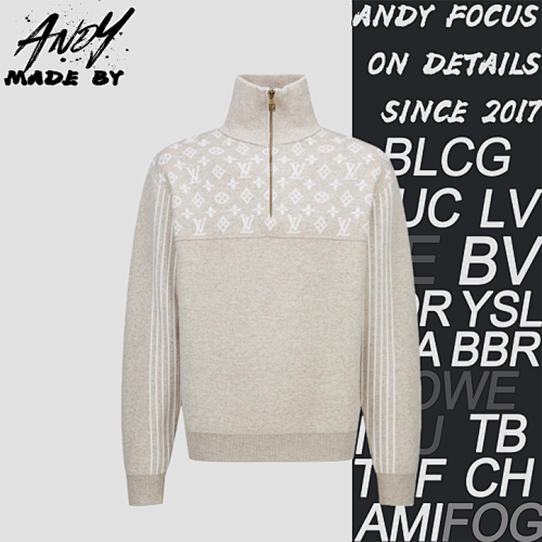 Louis Vuitton L V Jacquard Logo Half-Zip Knit Sweater
