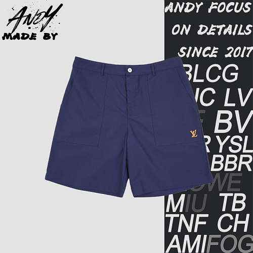 Retro Letter Patchwork Shorts - Dark Blue