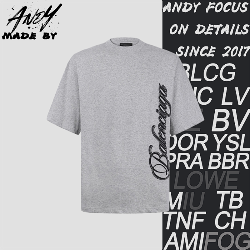 Crew Neck Cotton T-shirt With Script Letter Embroidery
