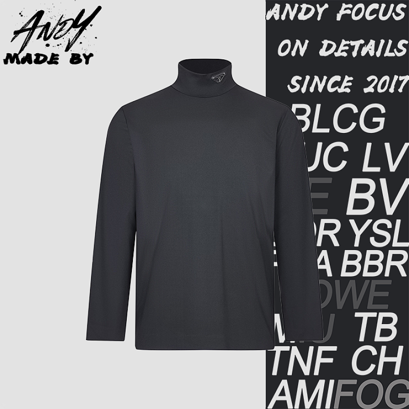Prada Triangle Leather Logo Turtleneck Sweater