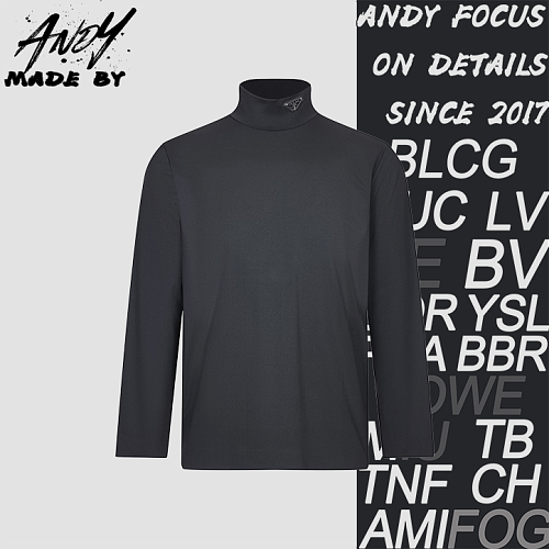Prada Triangle Leather Logo Turtleneck Sweater