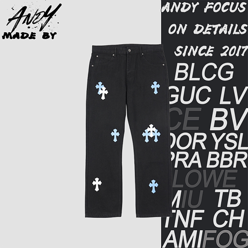 Denim Jeans With A Sanskrit Cross Patch On The Back