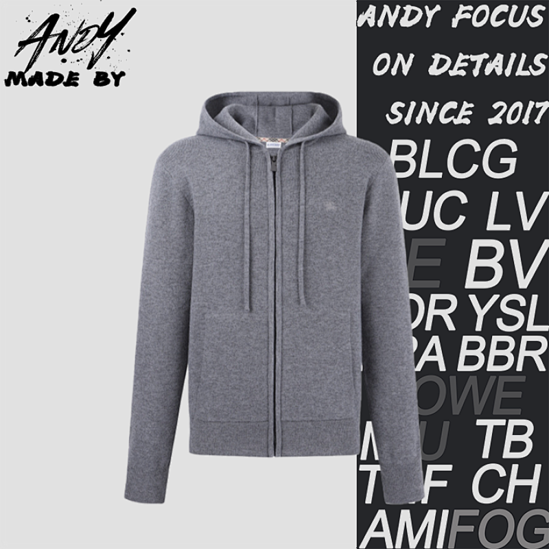 Burberry Wool Blend Zip-up Hooded Embroidered Jacket