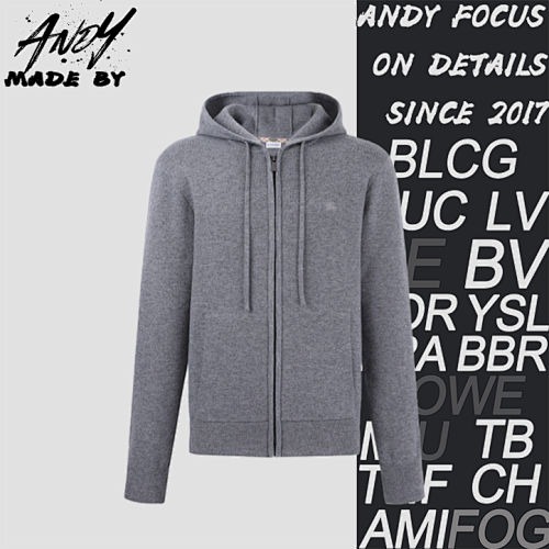 Burberry Wool Blend Zip-up Hooded Embroidered Jacket