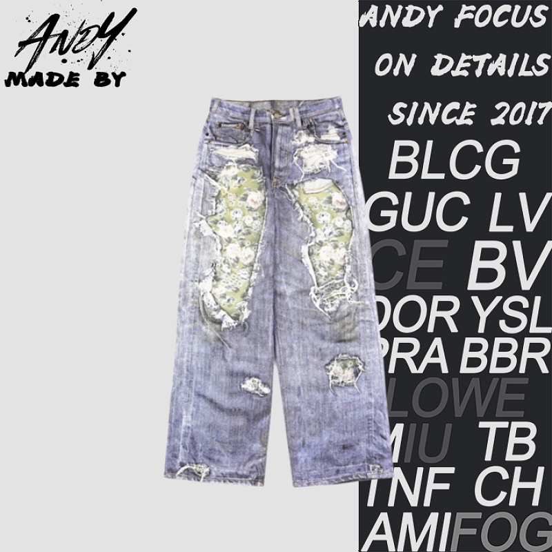 Ripped Rose Print Trousers