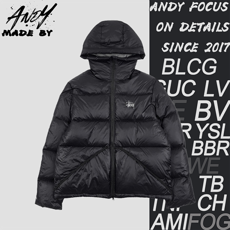 Classic Letter Hooded Down Jacket - Black