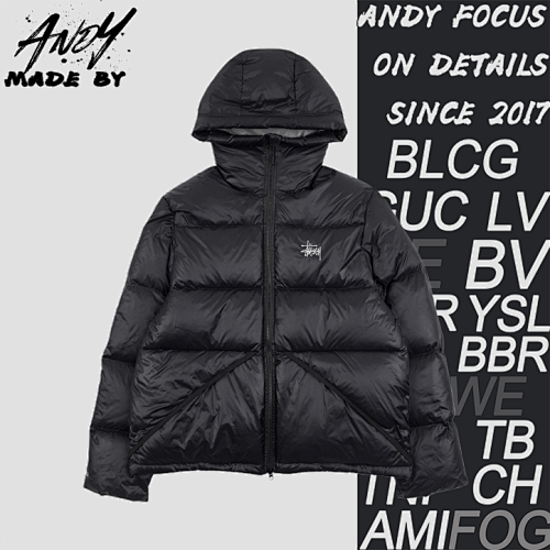 Classic Letter Hooded Down Jacket - Black