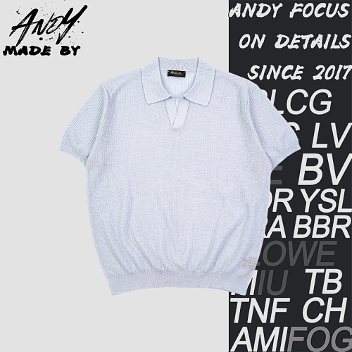 Floral Yarn Buttonless Polo Short Sleeve - Sky Blue