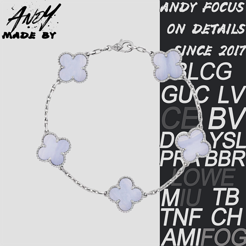Van Purple Jade Marrow Five Flower Bracelet White Gold