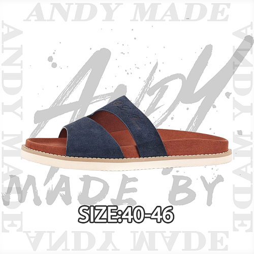 Double-strap Slippers Blue-Brown