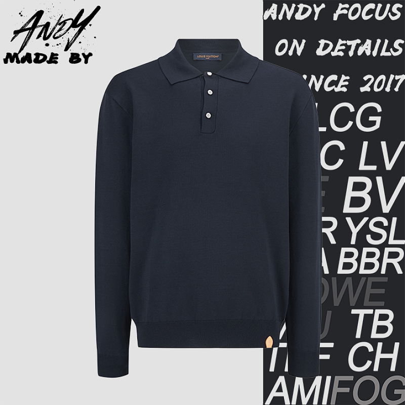 Louis Vuitton Leather Label Embroidered Knit Polo Shirt
