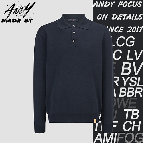 Louis Vuitton Leather Label Embroidered Knit Polo Shirt