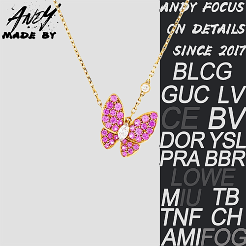 Van Pink Diamond Butterfly Necklace Rose Gold