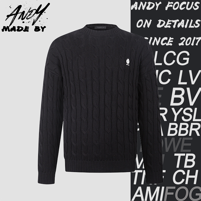 Prada Cable Knit Embroidered Logo Cotton Sweater