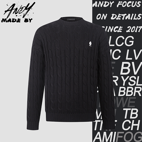 Prada Cable Knit Embroidered Logo Cotton Sweater
