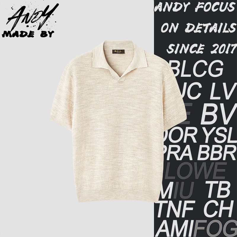 Floral Mesh Buttonless Polo Short Sleeve - Beige Apricot