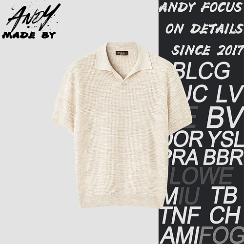 Floral Mesh Buttonless Polo Short Sleeve - Beige Apricot