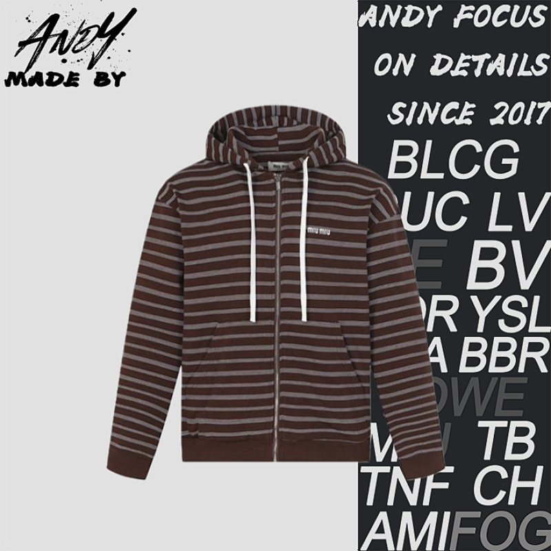 25Fw Striped Zip-Up Jacket With Small Logo - Attention Coffee Color