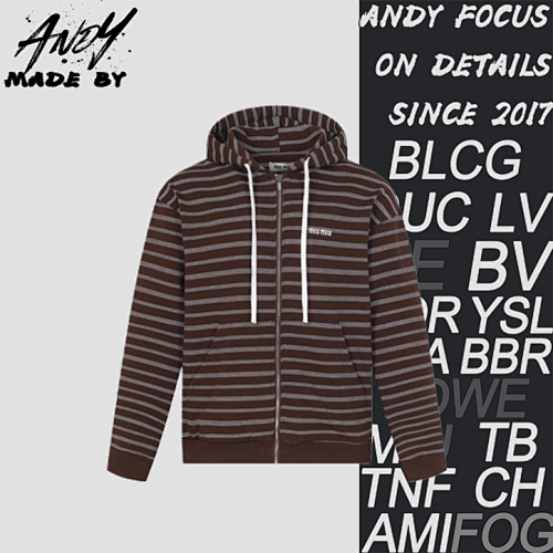 25Fw Striped Zip-Up Jacket With Small Logo - Attention Coffee Color
