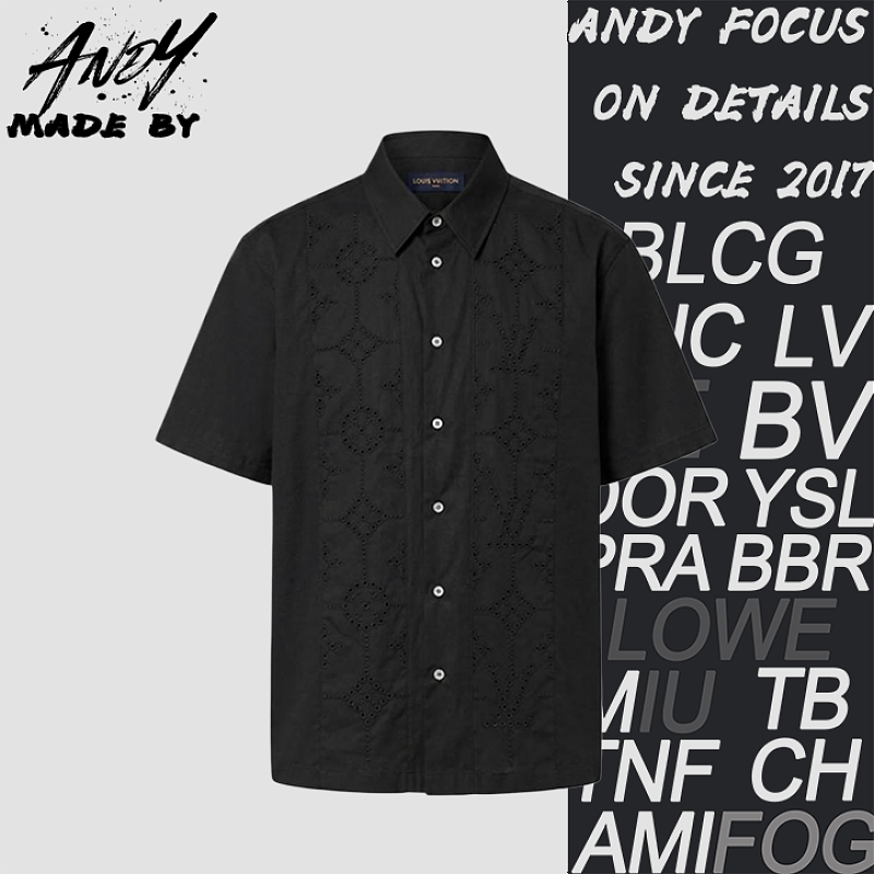 Striped Hollow-out Floral Short-sleeve Shirt