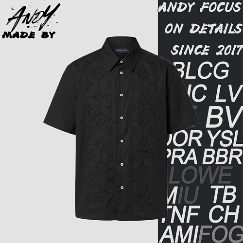 Striped Hollow-out Floral Short-sleeve Shirt