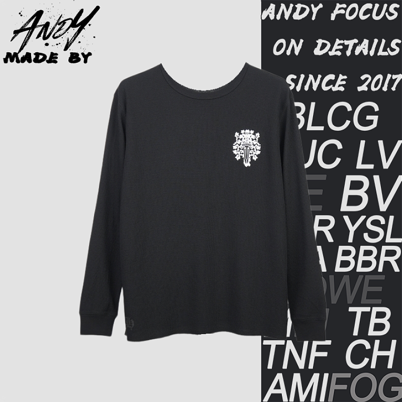 Waffle-pattern Long-sleeve With Front And Back Vine And Sword Print