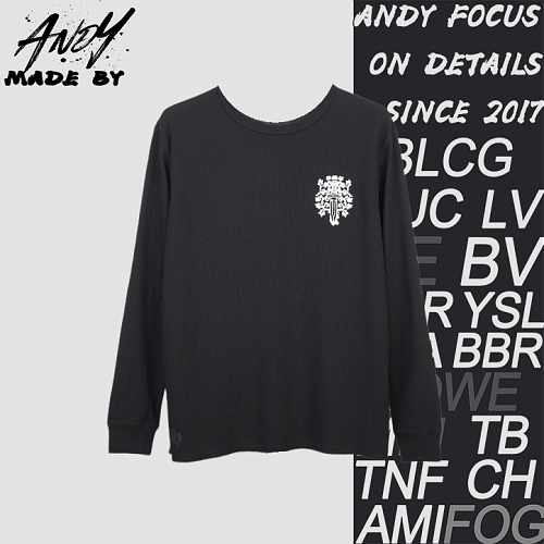 Waffle-pattern Long-sleeve With Front And Back Vine And Sword Print