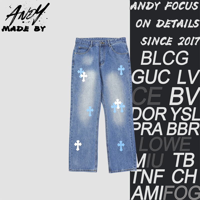 Denim Jeans With A Sanskrit Cross Patch On The Back