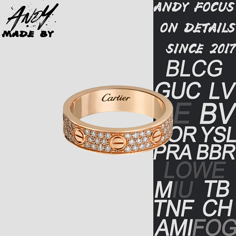 C Narrow Three Row Diamond Starry Sky Ring Rose Gold