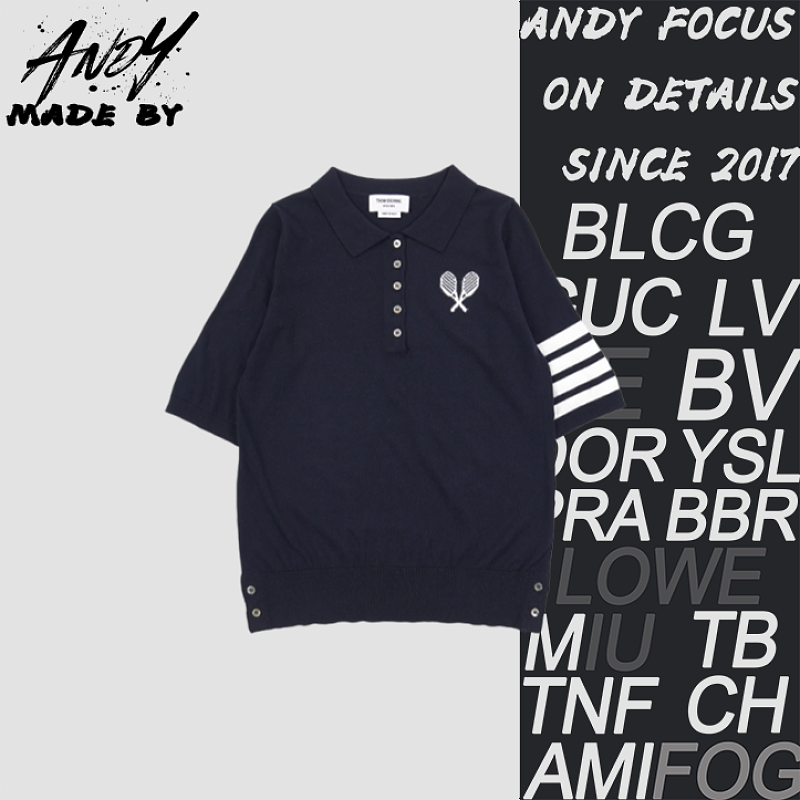 TB Tennis Racquet Five Button Polo Short Sleeve