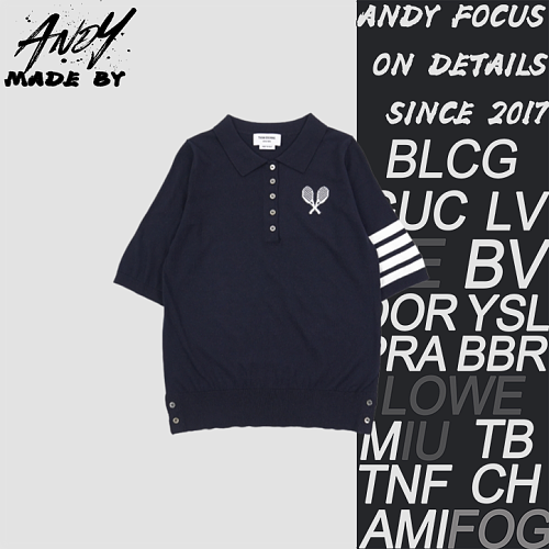 TB Tennis Racquet Five Button Polo Short Sleeve