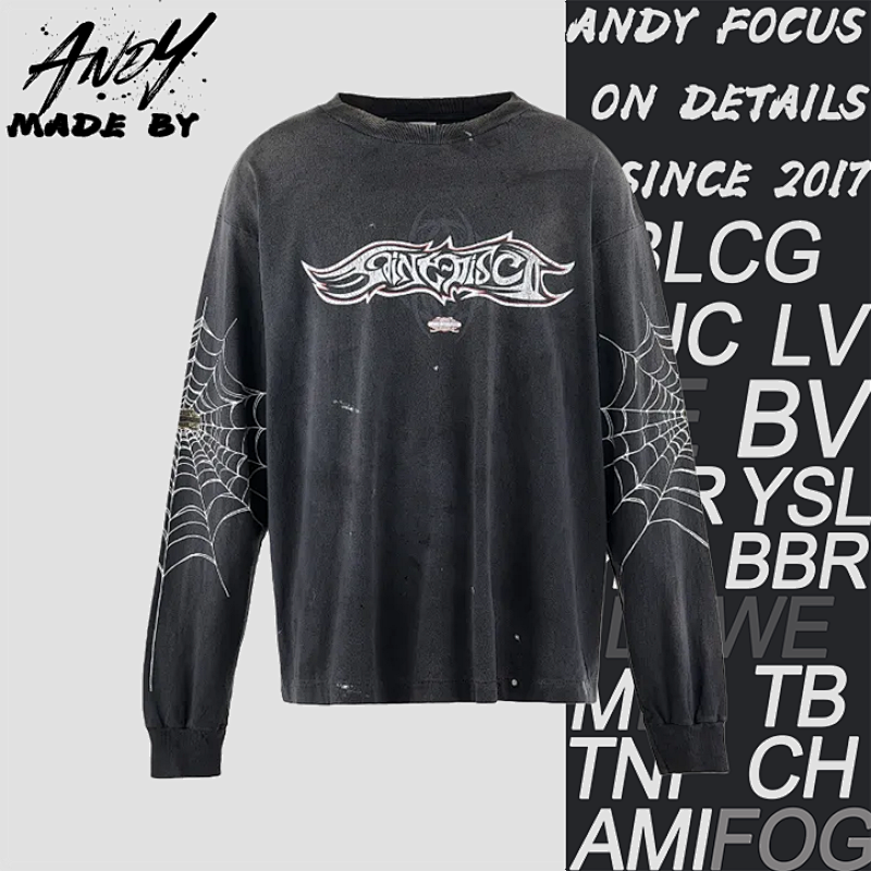 S M Spiderweb Print Crew Neck Long-sleeved T-shirt