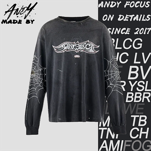 S M Spiderweb Print Crew Neck Long-sleeved T-shirt
