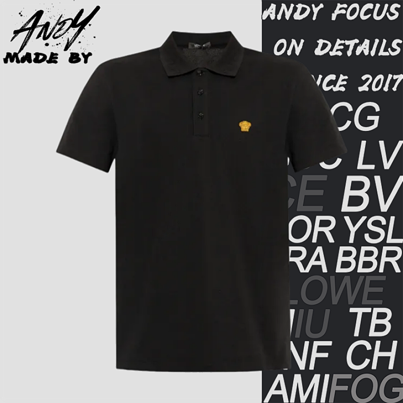 Versace Small Gold Logo Embroidered Short-sleeved Polo