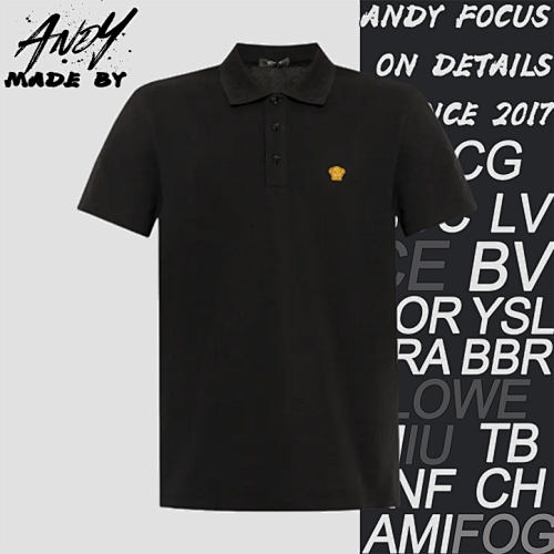 Versace Small Gold Logo Embroidered Short-sleeved Polo