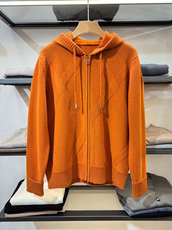 Knt Hooded Cardigan Sweater A Hot Seller In Stores Featuring A Three-dimensional Diamond-p