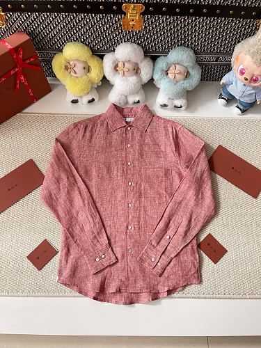 LP Retro Washed Red Linen Long Sleeved Shirt Purchased Original Production Customized Dyed