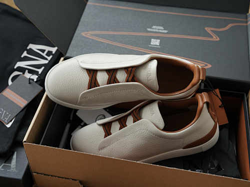 TS Off White Deerskin Triple Stitch Sneakers