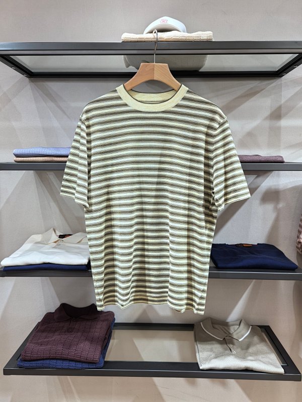 LP Linen Round Neck Horizontal Striped Short-sleeved T-shirt From Color To Material Focuse