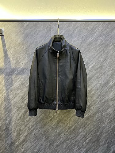 Berluti Bruti 14C182-50 Solid Color Standing Collar Pilot Long Sleeved Leather Jacket Size