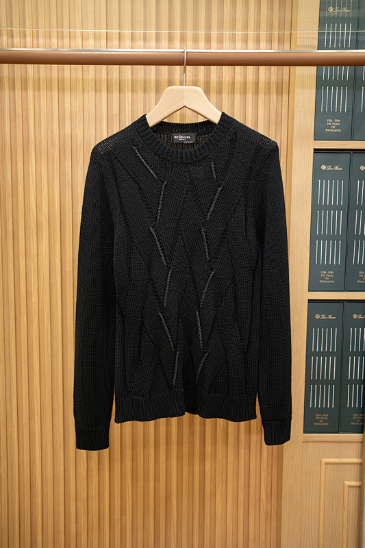 Leather-Trimmed Cable-Knit