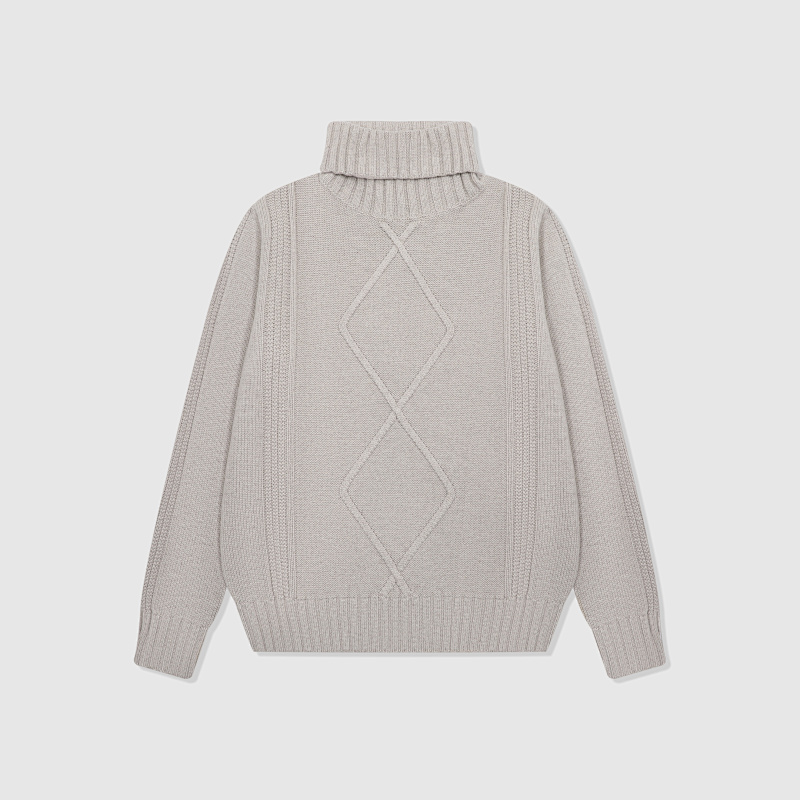 Irish Cable Turtleneck Sweater In Cashmere Feather Yarn