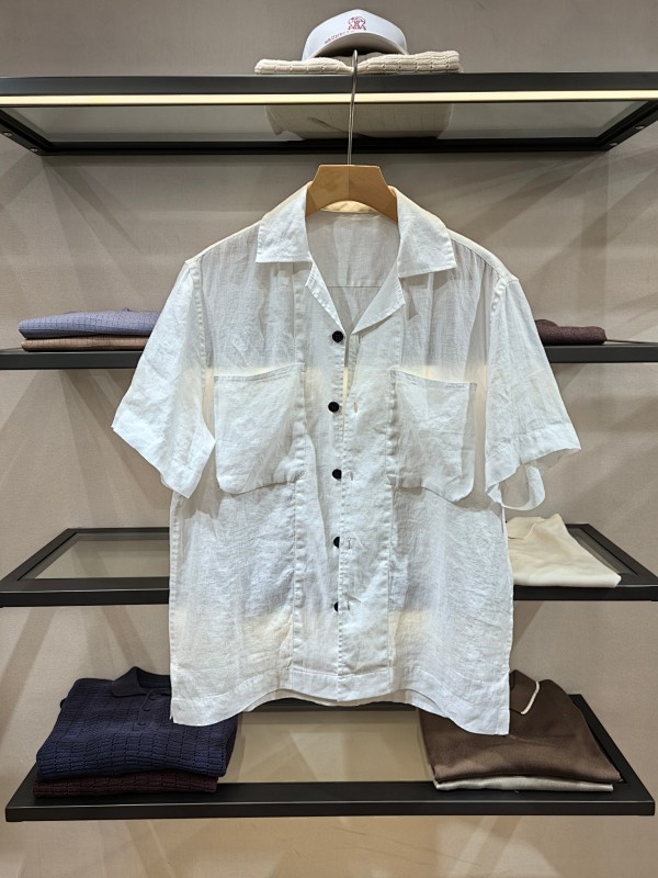 Zeni Linen Short-sleeve Top Made From Pure Natural Rain-dew Linen Features A Cool Hawaiian
