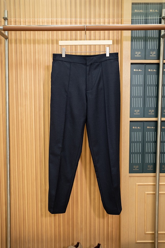 Navy Blue Wool Silk And Cashmere Pants